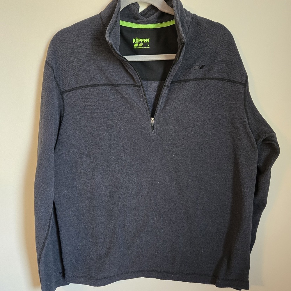 Koppen Hiking Base Layer Fleece Pullover Mens L Gray 1/4 Zip Polyester Stretch